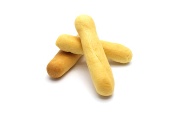 Rustic grissini bread sticks. Crispy straw biscuit isolated on white background.