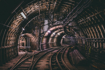 Abandoned rail fallout tunnel - obrazy, fototapety, plakaty