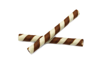 Chocolate biscuit stick straw isolated on white background.