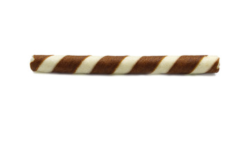 Chocolate biscuit stick straw isolated on white background.