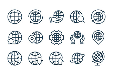 Globe and World related line icons. Planet earth vector linear icon set.