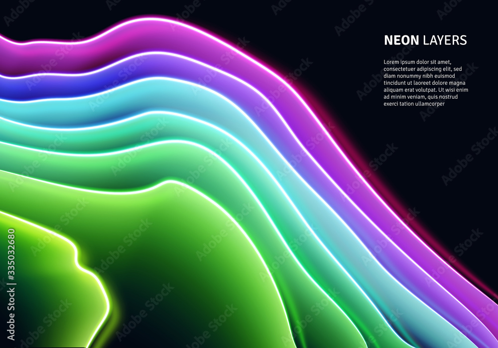 Aufkleber neon glass layers stacked with reflections for 80s or 90s styled abstract background in synthwave, r