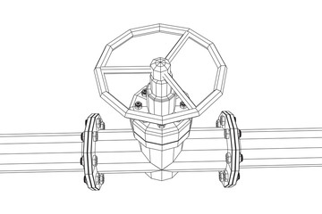 Oil pipeline with valve business concept. Finance economy polygonal petrol production. Petroleum fuel industry transportation line. Wireframe low poly mesh vector illustration.