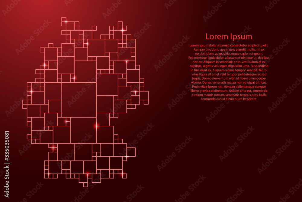 Poster germany map from red pattern from a grid of squares of different sizes . vector illustration.