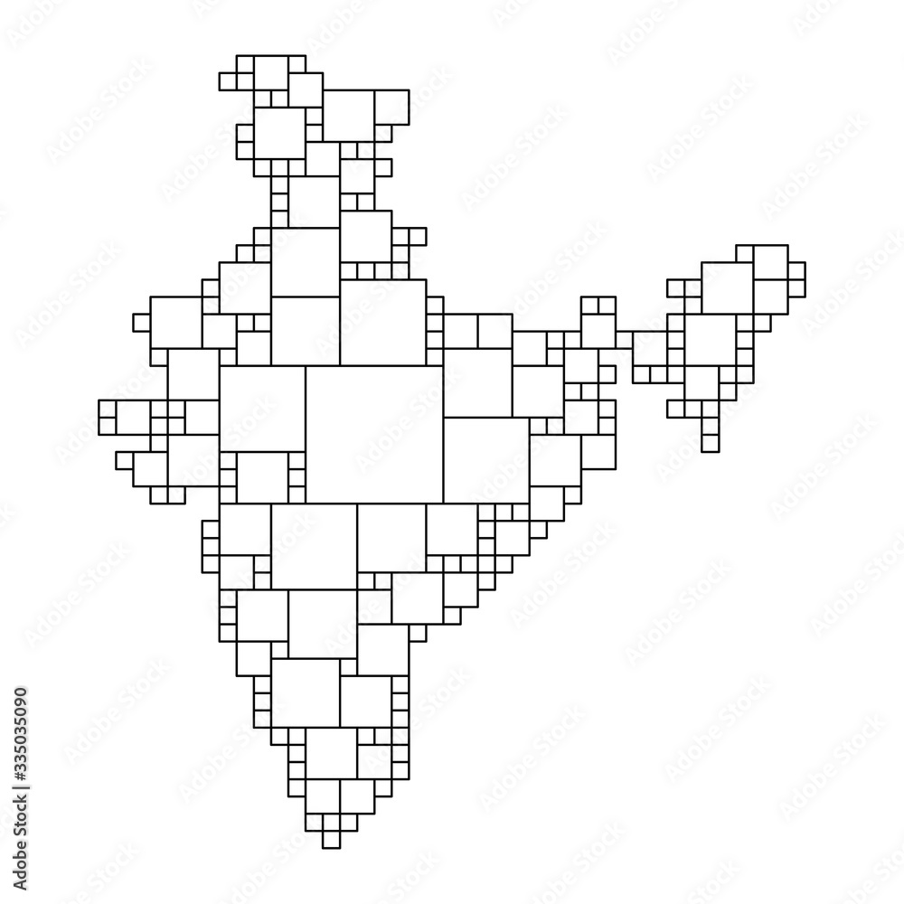 Poster india map from black pattern from a grid of squares of different sizes . vector illustration.