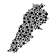 Lebanon map from black circles of different diameters or spots, blotches, abstract concept geometric shape. Vector illustration.