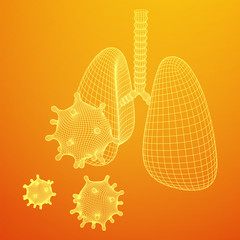 Corona Virus and Lungs with trachea bronchi internal organ human. Covid virus pulmonology medicine science concept. Wireframe low poly mesh vector illustration.