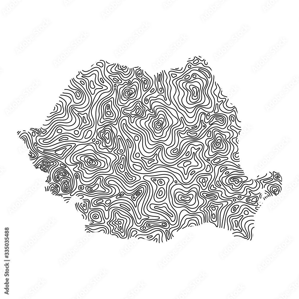 Poster romania map from black isolines or level line geographic topographic map grid. vector illustration.