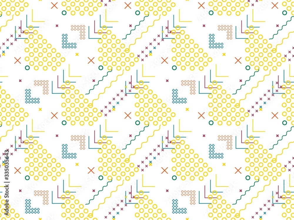 Poster circle and  zigzag on a seamless spring pattern.