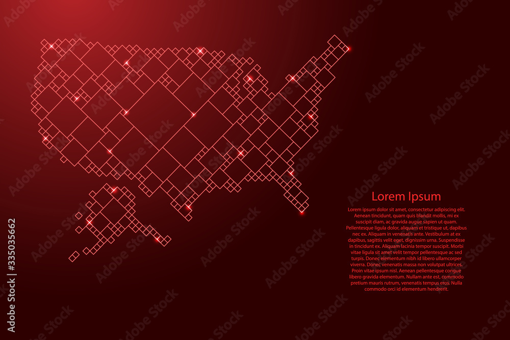 Aufkleber united states of america, usa map from red pattern from a grid of squares of different sizes . vecto