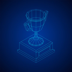 Fototapeta na wymiar Winner trophy cup. Award concept. Wireframe low poly mesh vector illustration
