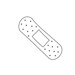 Means of protection for cuts and wounds plaster. Vector flat illustration. Black outline on an isolated white background in the Doodle style.