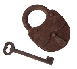 truffle chocolate lock with a key on a white background. Cooking masterpiece - 335036422