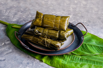 Tamale mexican, cocina mexicana, los tamales de la costa, en banana leaf