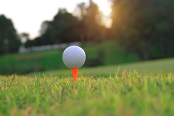 Golf ball close up in golf coures at Thailand.
