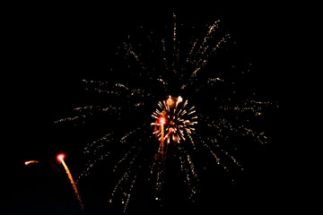 Salutes against the black sky, bright flashes, comets and shooting stars in the dark.