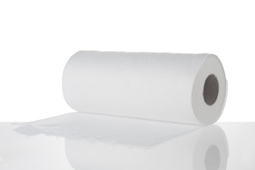 Roll of paper towel on white background