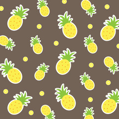 Exotic tropical fruit pattern.Cute pineapple simple shape isolated on brown background.Design for print or screen backdrop ,wrapping paper ,fabric and tile wallpaper.Cartoon fruits.Summer concept.