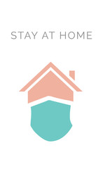 Fototapeta na wymiar Stay at home awareness icon. House covered with face mask