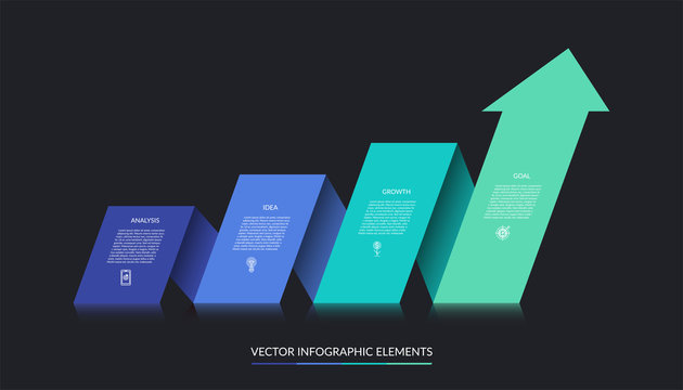 Vector Infographic Growth Concept With 4 Steps. Can Be Used For Web Design, Timeline, Diagram, Graph, Chart, Business Presentation.