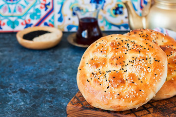 Ramadan pidesi Traditional turkish flatbread with nigella or sesame seeds. Usually baked during...