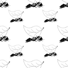 Seamless pattern with doodle ants.