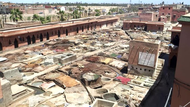 a high angle view of an ancient tannery in marrakesh, morroco