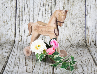woden horse with flowers