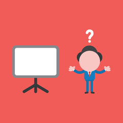 Vector illustration concept of confused businessman character with blank presentation chart.
