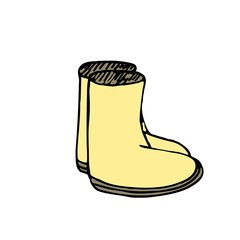 freehand vector color illustration, rubber boots for hiking