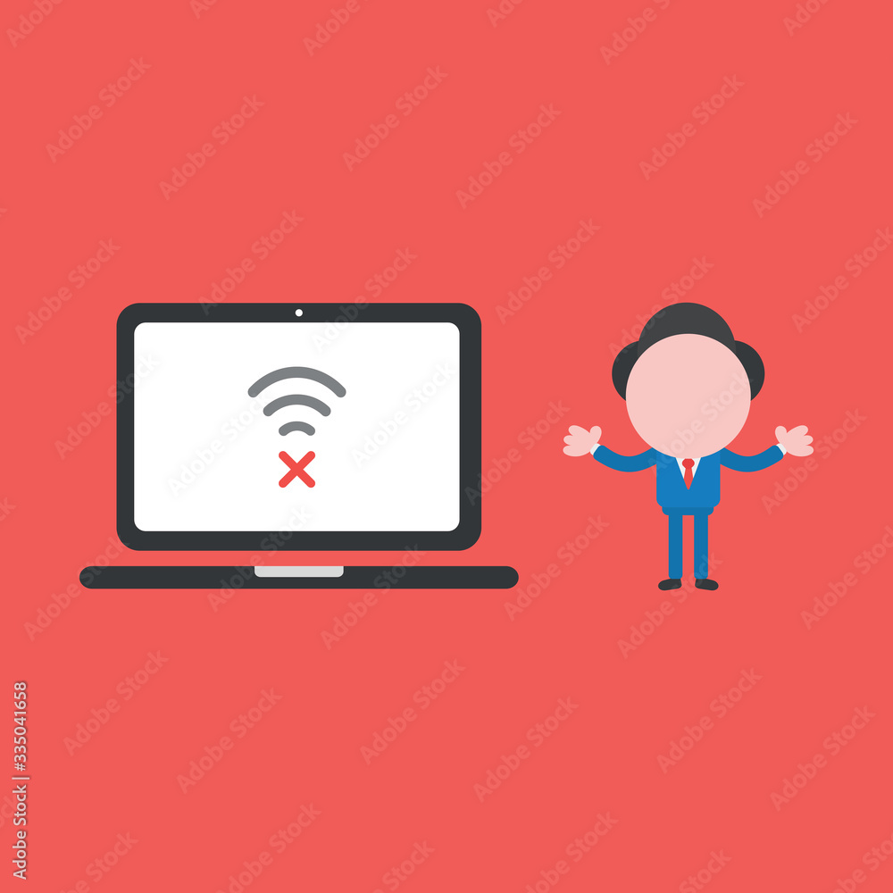 Poster vector illustration concept of businessman character with laptop computer, wireless wifi connect pro