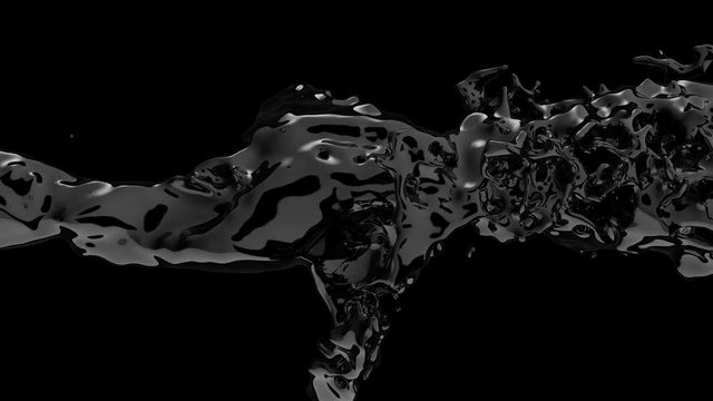 Black 3D realistic liquid floating on black background. Black oil liquid splashing on dark backdrop. 4k animation footage.