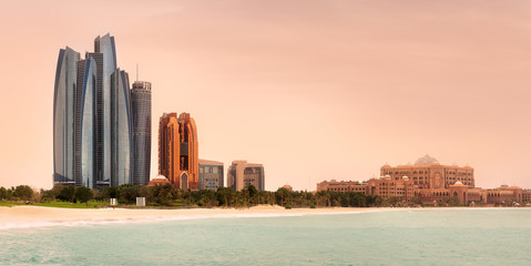 View of Abu Dhabi Skyline on a sunny day, UAE