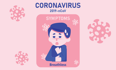 Symptoms of Coronavirus 2019-nCoV COVID-19 infographic. A man have a Breathless flat vector cartoon design.