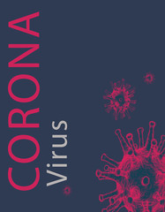 Corona virus banner,copy space for writing. Corona virus is fatal disease originated from China in 2019. Dull black card,background and illustration of corona virus.