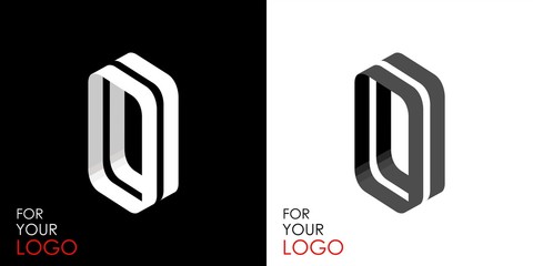 Isometric letter O. From stripes, lines. Template for creating logos, emblems, monograms. Black and white options. 3D art symbol. Vector