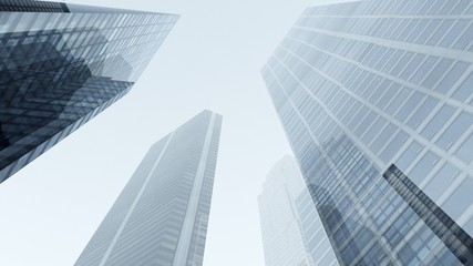 Fototapeta na wymiar Beautiful skyscrapers against a bright sky, high-rise buildings from below, 3D rendering