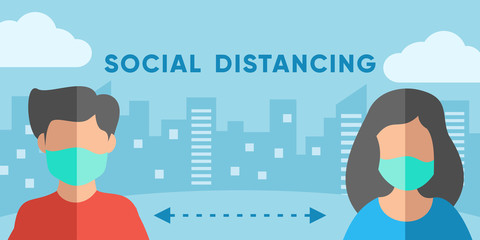 social distancing vector illustration, Social distancing, keep distance in public society people to protect from covid-19