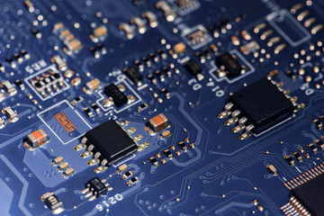 Electronic circuit board with processor, close up
