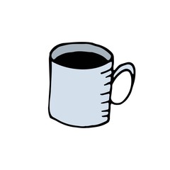 element without background, blue mug, vector color hand-drawn illustration