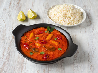 Mixed vegetable Goan curry with basmati rice