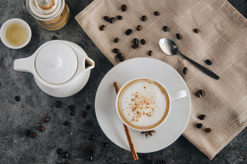 coffee with coffee bean and syrup