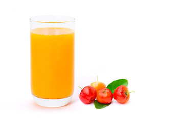 Acerola cherry juice isolated on white background.