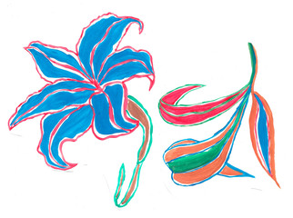 Abstract bold artsy flower and leaf in paint style
