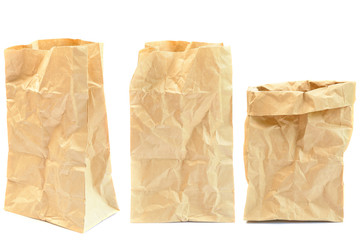 Brown paper bag isolated on white background.