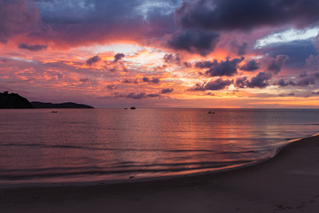 Beautiful vivid sunset at paradise beach
