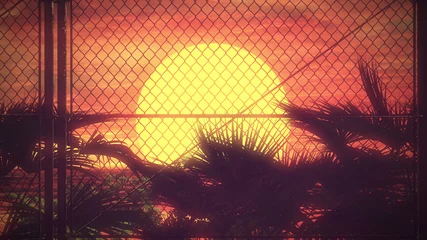 Light filtering roller blinds Bordeaux 80s Fence Sunset Retro Background 