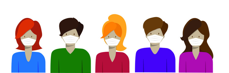 Fototapeta premium Group of people in medical masks. Vector flat illustration. Health protection concept.