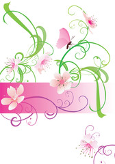 pink flowers and butterfly template isolated on white