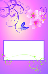 violet and pink spring template with butterfly and flowers